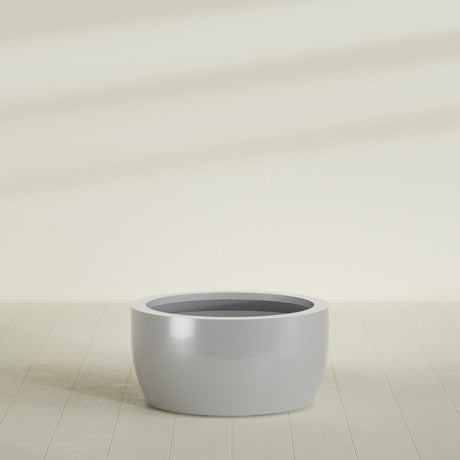 Casablanca Bowl Planter in Metallic Silver, 36"D × 18"H, shown empty