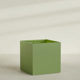 Montroy Cube Planter in Satin Green, 60", shown empty