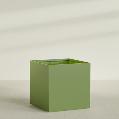 Montroy Cube Planter in Satin Green, 60", shown empty