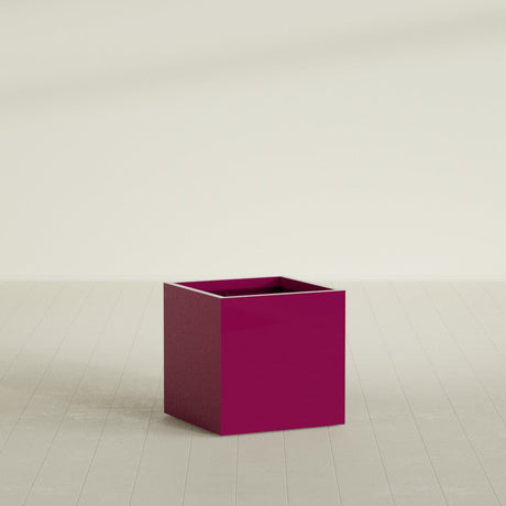 Montroy Cube Planter in Gloss Eggplant, 28", shown empty