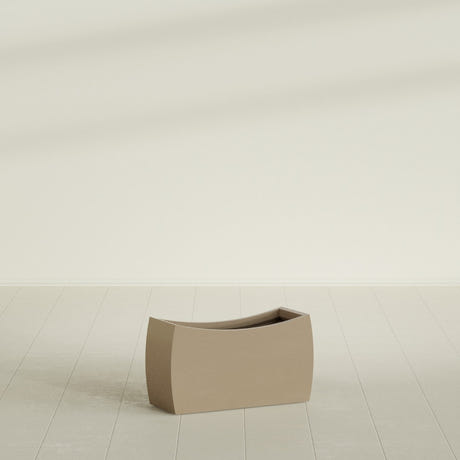 Seoul Curved Planter in Gloss Metallic Gold, 32"L × 12"D × 18"H, shown empty