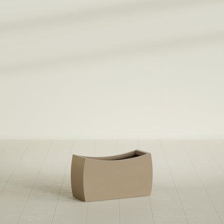 Seoul Curved Planter in Gloss Metallic Gold, 32"L × 12"D × 18"H, shown empty