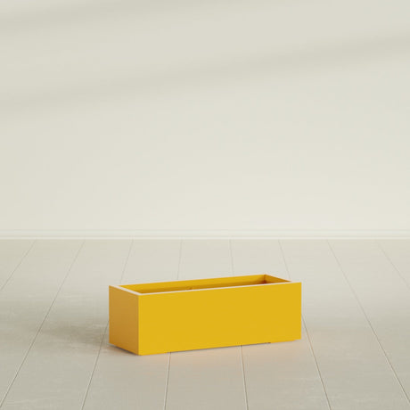 Cuba Low Rectangular Planter in Gloss Saffron, 36"L × 14"D × 12"H, shown empty