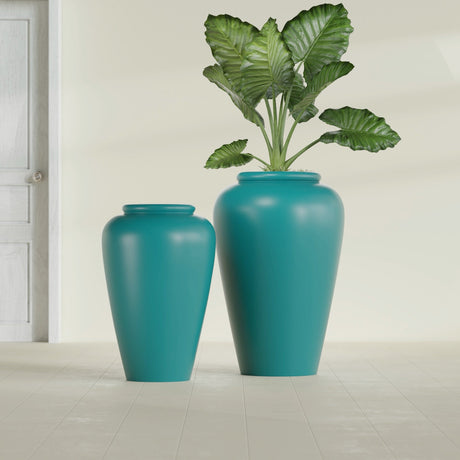 Barà Jar fiberglass planter in Satin Seafoam Green, size range, in a sunlit interior