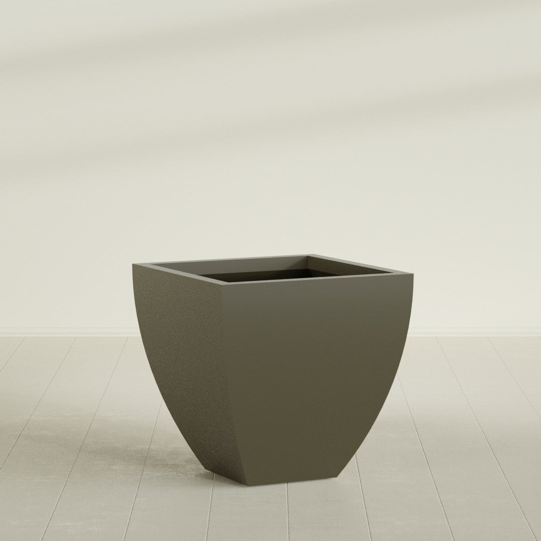 Lima Tapered Square Planter in Matte Bronze, 30", shown empty