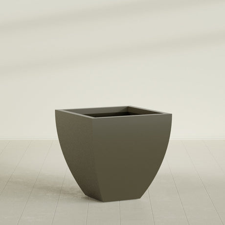 Lima Tapered Square Planter in Matte Bronze, 30", shown empty