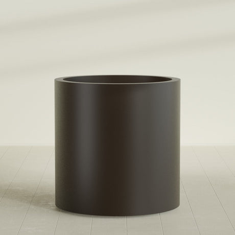 Rio Grande Cylinder Planter in Matte Dark Brown, 30"D × 32"H, shown empty