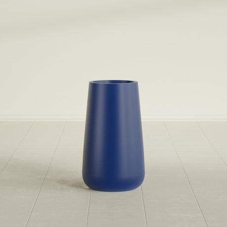 Saigon Tapered Round Planter in Matte Cobalt Blue, 14"D × 30"H, shown empty