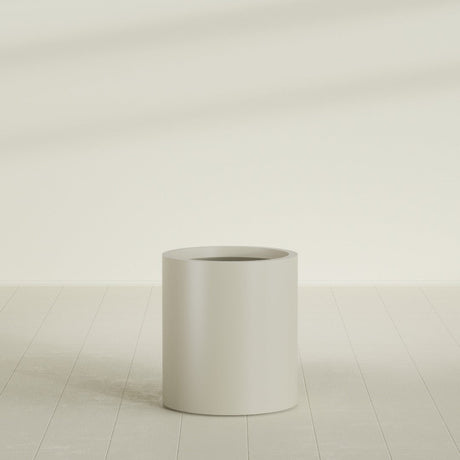 Rio Grande Cylinder Planter in Satin Beige, 18"D × 20"H, shown empty