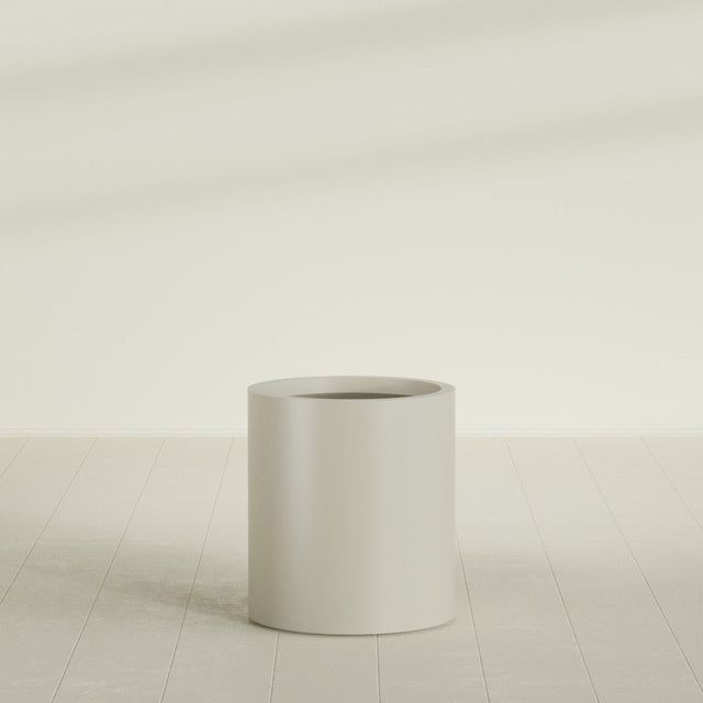Rio Grande Cylinder Planter in Satin Beige, 18"D × 20"H, shown empty