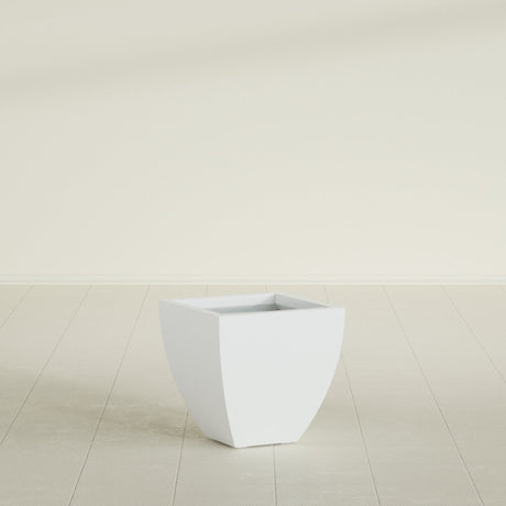 Lima Tapered Square Planter in Matte Bright White, 16", shown empty