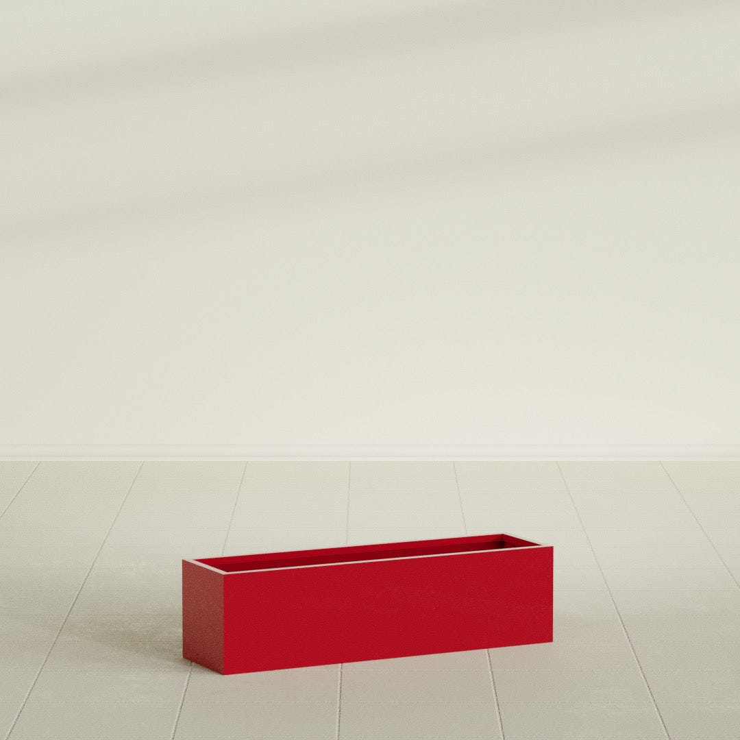 Monaco Rectangle Planter in Gloss Red, 26"L, shown empty