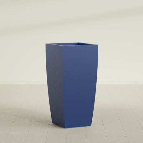 Toulan Tapered Square Planter in Matte Cobalt Blue, 20"W × 42"H, shown empty