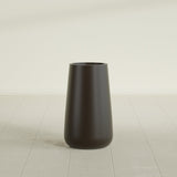 Saigon Tapered Round Planter in Matte Dark Brown, 14"D × 30"H, shown empty