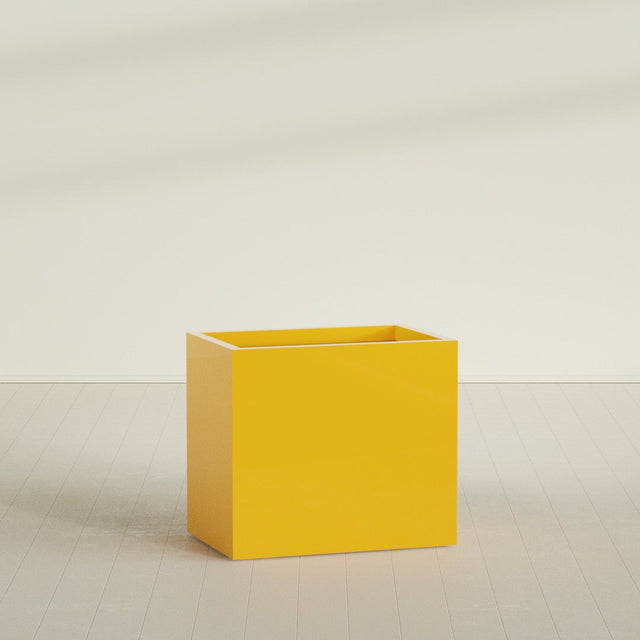 Brisbane Rectangular Planter in Gloss Saffron, 36"L × 24"D × 32"H, shown empty