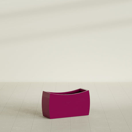 Seoul Curved Planter in Gloss Eggplant, 32"L × 12"D × 18"H, shown empty