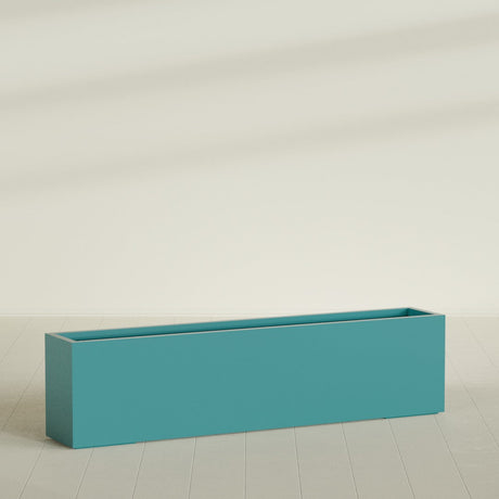 Miami Narrow Rectangular Planter in Satin Seafoam Green, 72"L × 12"D × 18"H, shown empty