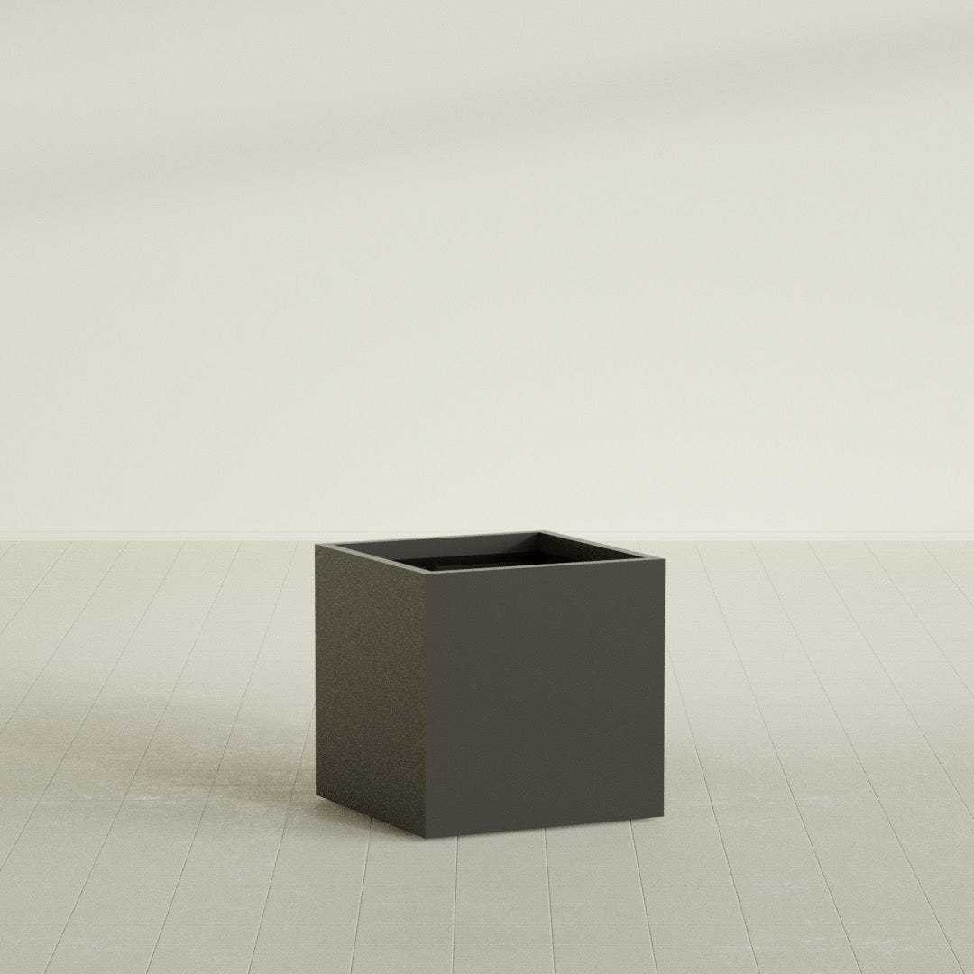 Montroy Cube Planter in Matte Dark Brown, 28", shown empty