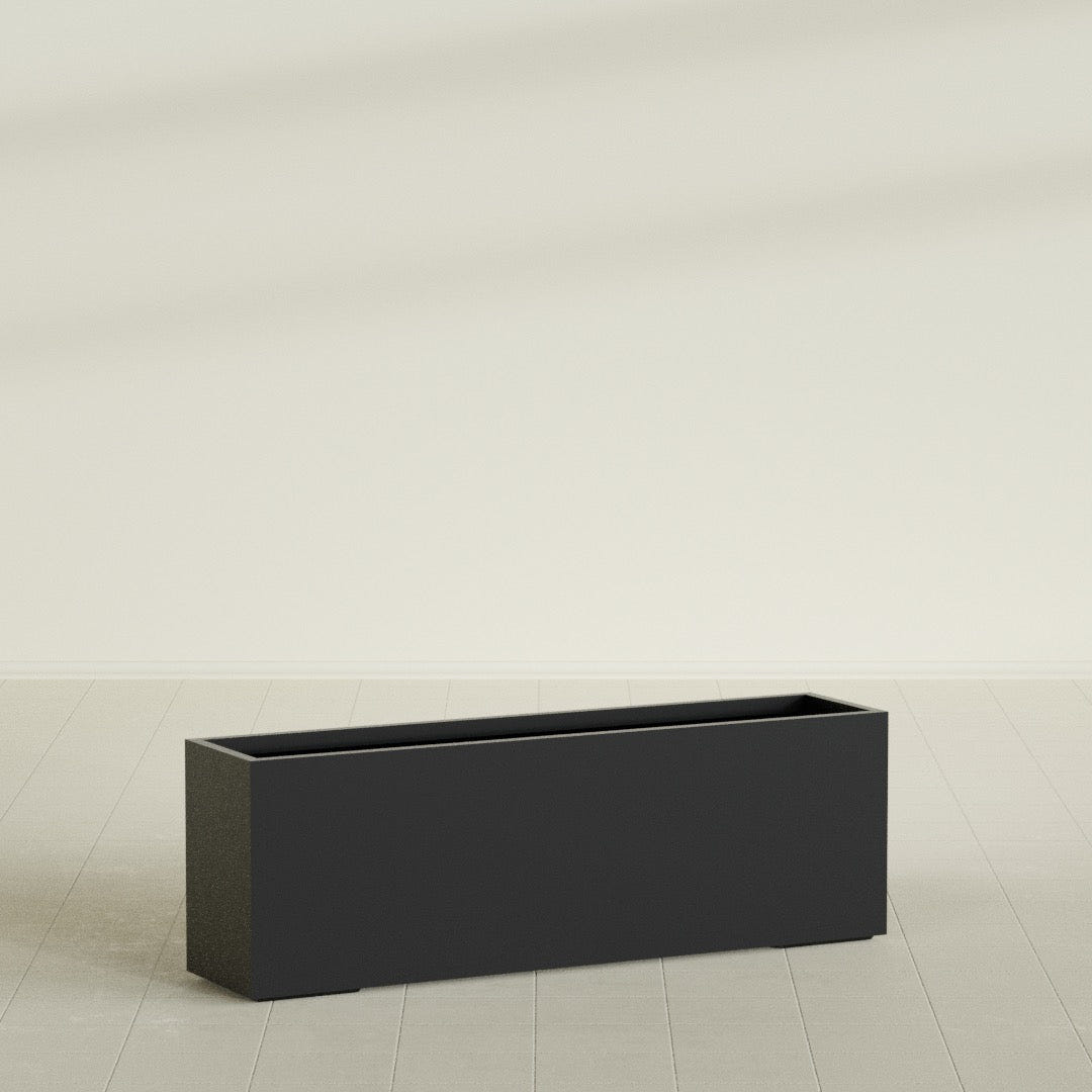 Tolga Rectangular Planter in Matte Black, 72"L × 16"D × 24"H, shown empty