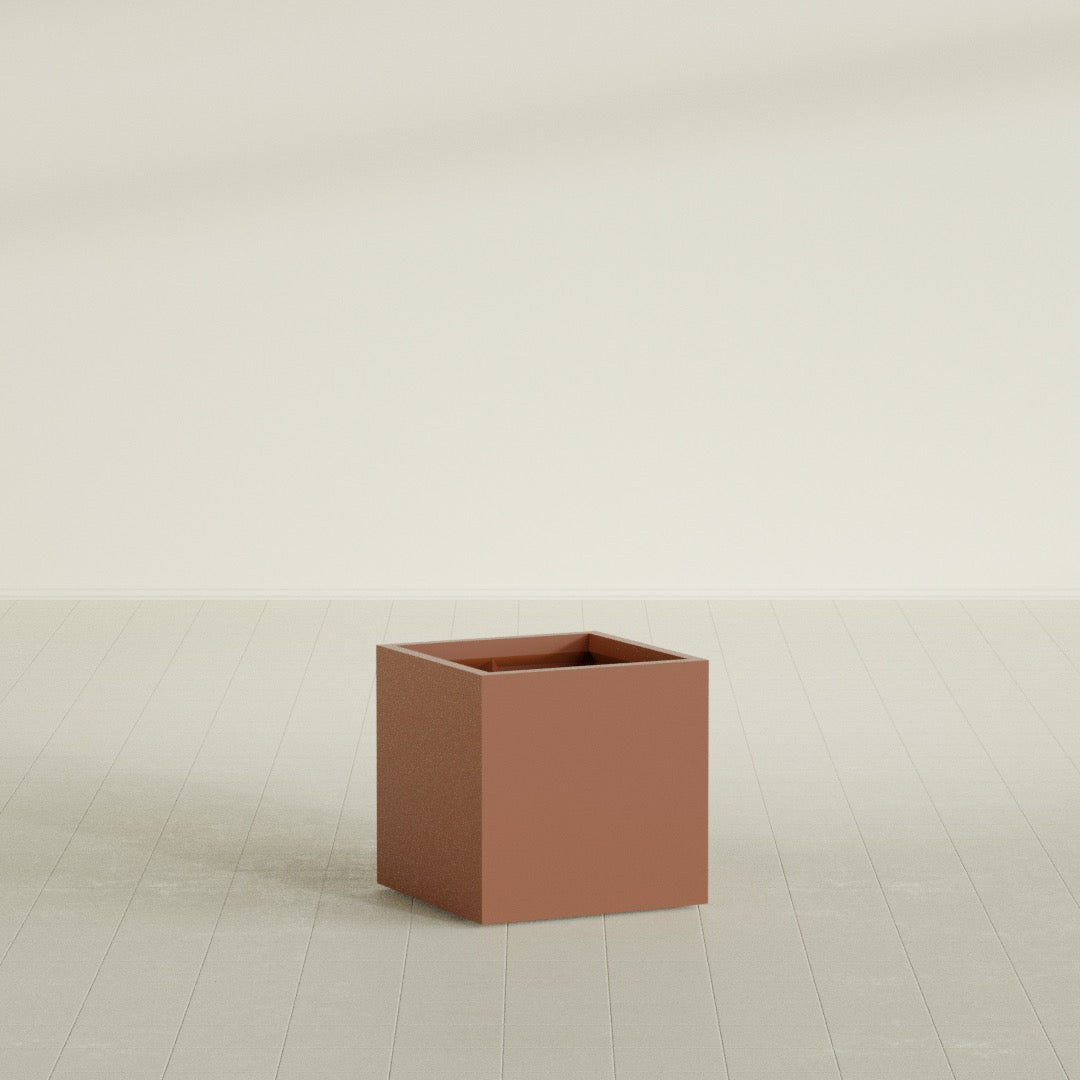 Montroy Cube Planter in Matte Terra Cotta, 24", shown empty