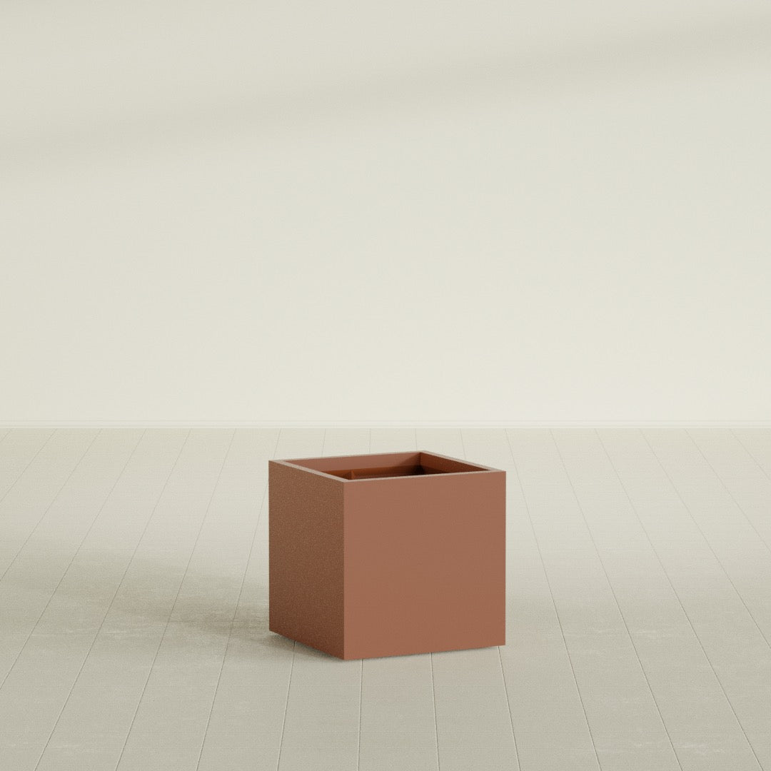 Montroy Cube Planter in Matte Terra Cotta, 24", shown empty
