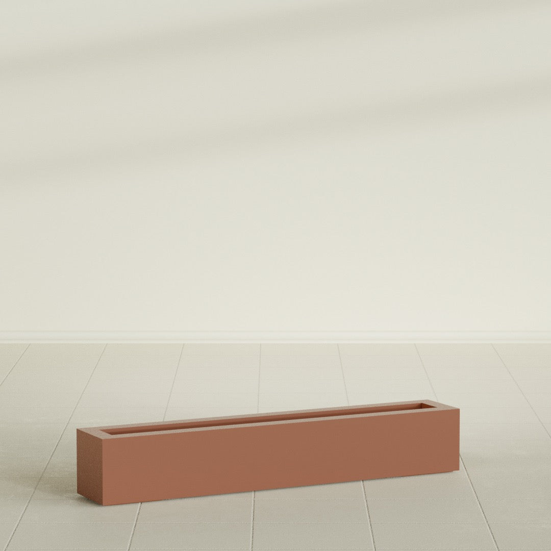 Salon Box Planter in Matte Terra Cotta, 48" Long, shown empty