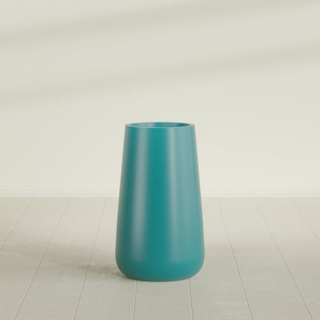 Saigon Tapered Round Planter in Satin Seafoam Green, 19"D × 42"H, shown empty