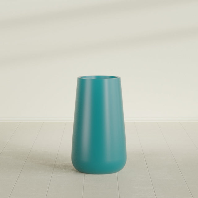 Saigon Tapered Round Planter in Satin Seafoam Green, 19"D × 42"H, shown empty