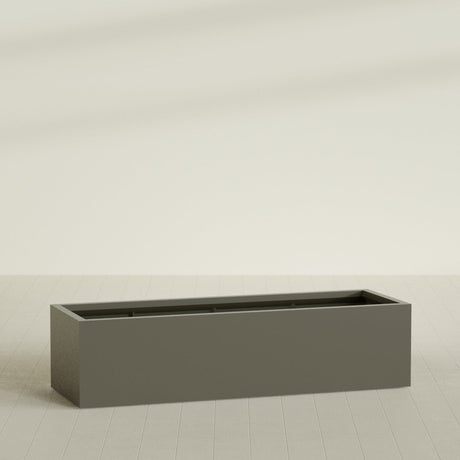Torino Wide Rectangular Planter in Matte Bronze, 72"L × 24"D × 18"H, shown empty