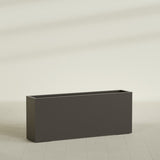 Hollywood Narrow Rectangular Planter in Matte Dark Brown, 60"L × 12"D × 24"H, shown empty