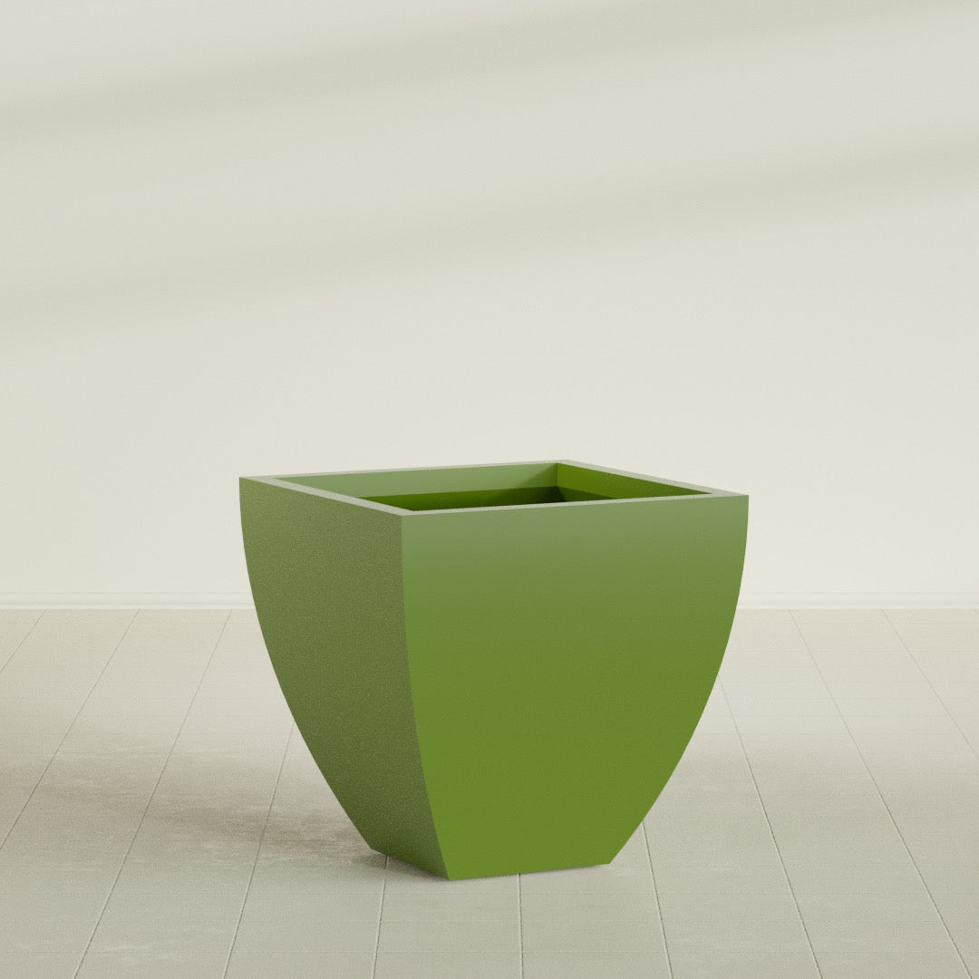 Lima Tapered Square Planter in Satin Green, 30", shown empty