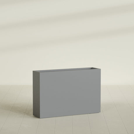 Delray Rectangular Planter in Matte Gunmetal, 48"L × 12"D × 32"H, shown empty