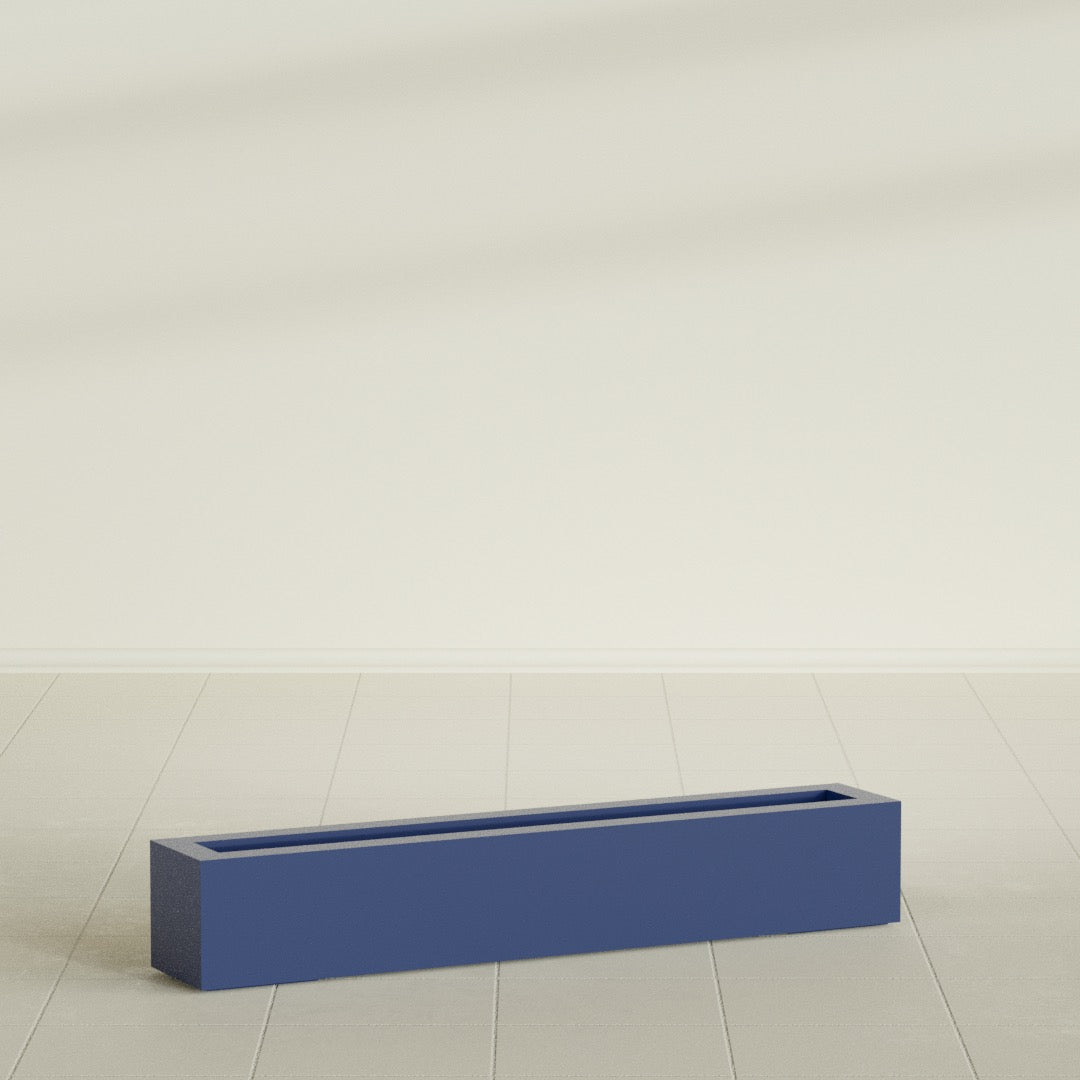 Salon Box Planter in Matte Cobalt Blue, 48" Long, shown empty