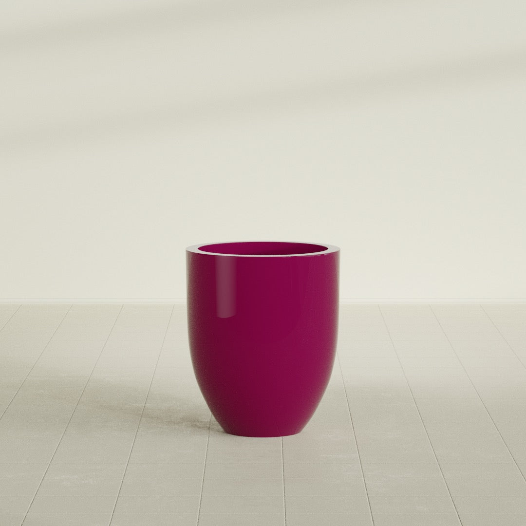Valencia Tapered Round Planter in Gloss Eggplant, 20"D × 23"H, shown empty