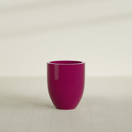 Valencia Tapered Round Planter in Gloss Eggplant, 20"D × 23"H, shown empty