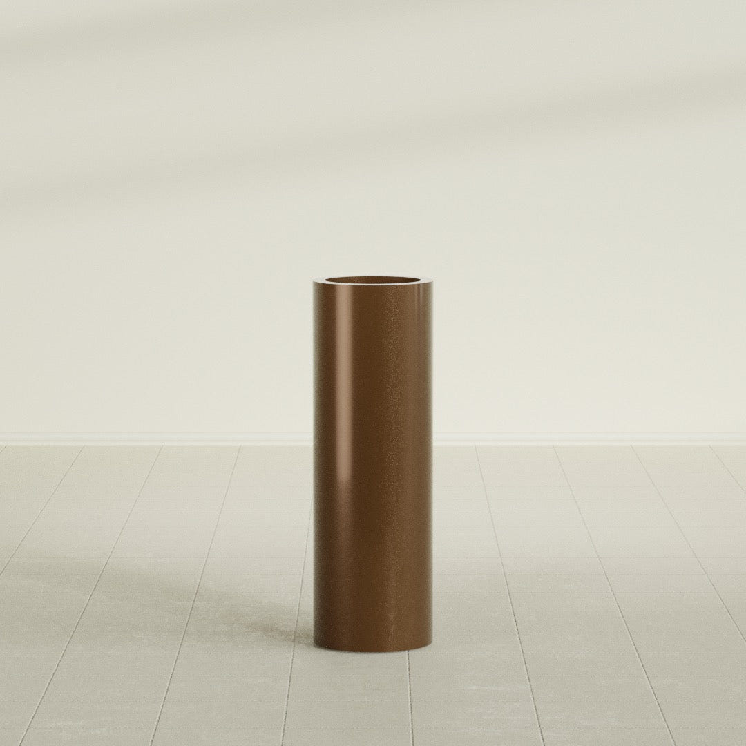 Corry Cylinder Planter in Metallic Bronze, 10"D × 30"H, shown empty