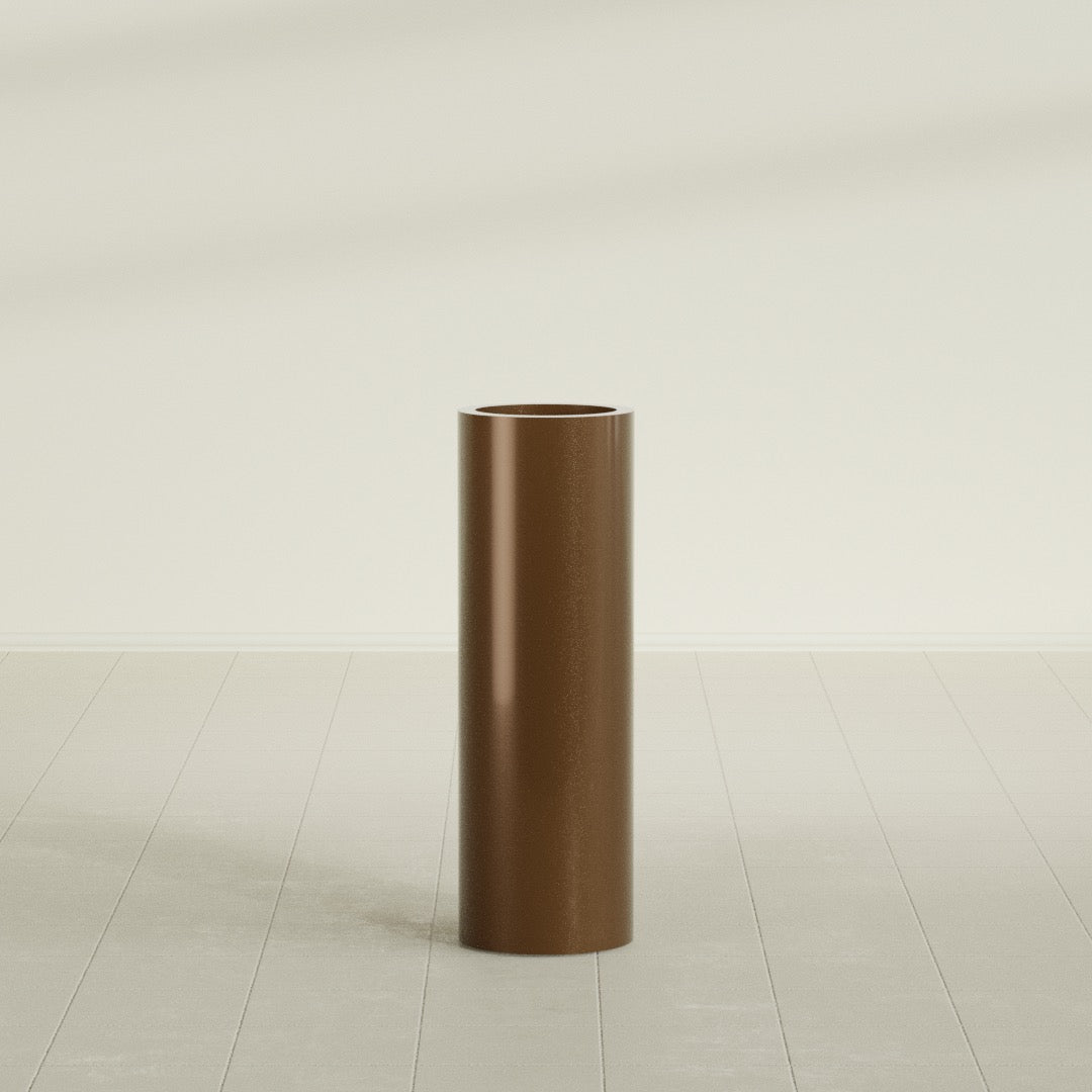 Corry Cylinder Planter in Metallic Bronze, 10"D × 30"H, shown empty