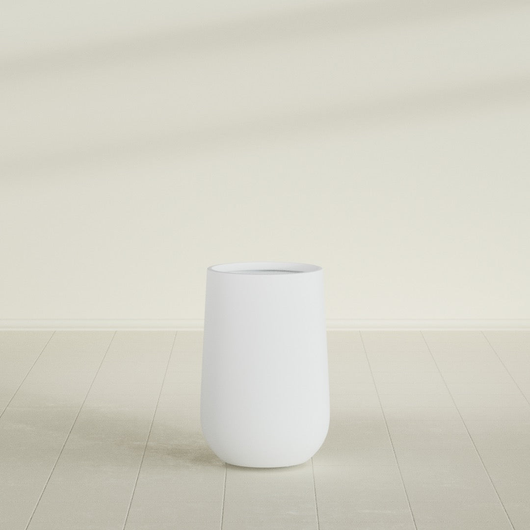 Hayden Urn Planter in Gloss Bright White, 12"Diam × 20"H, shown empty