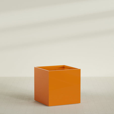 Montroy Cube Planter in Gloss Tangerine, 48", shown empty