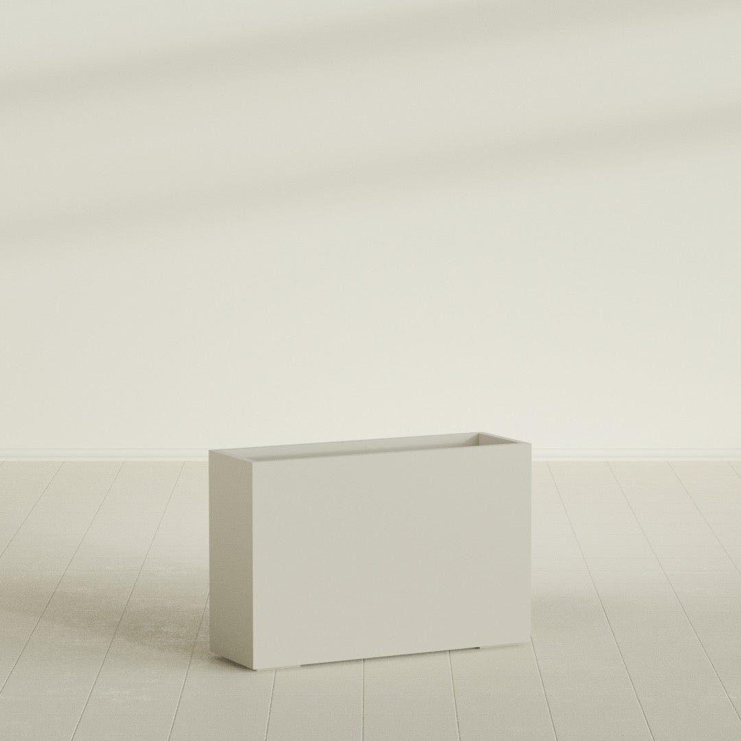 Potsdam Rectangular Planter in Satin Beige, 48"L × 16"D × 32"H, shown empty