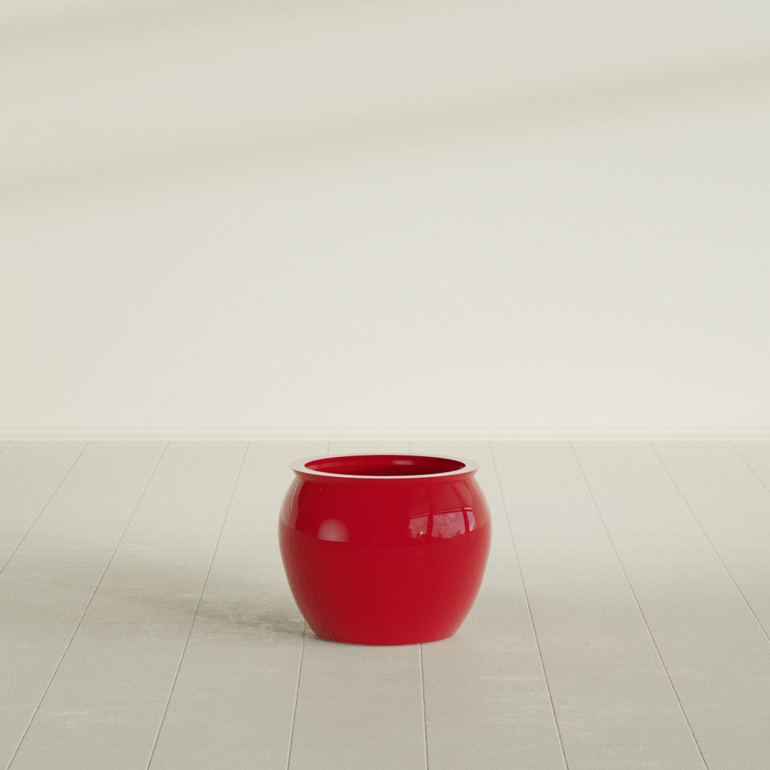 Shanghai Fishbowl Planter in Gloss Red, 16", shown empty