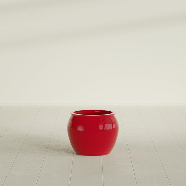 Shanghai Fishbowl Planter in Gloss Red, 16", shown empty