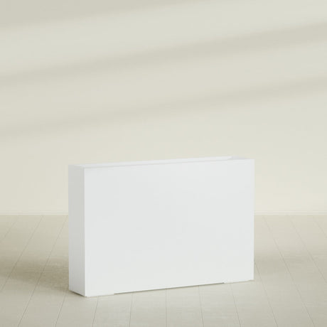 Amesbury Narrow Rectangular Planter in Matte Bright White, 48"L × 10"D × 32"H, shown empty