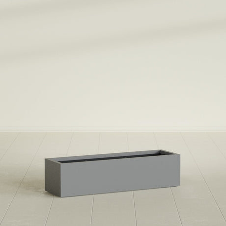 Cuba Low Rectangular Planter in Matte Gunmetal, 48"L × 14"D × 12"H, shown empty