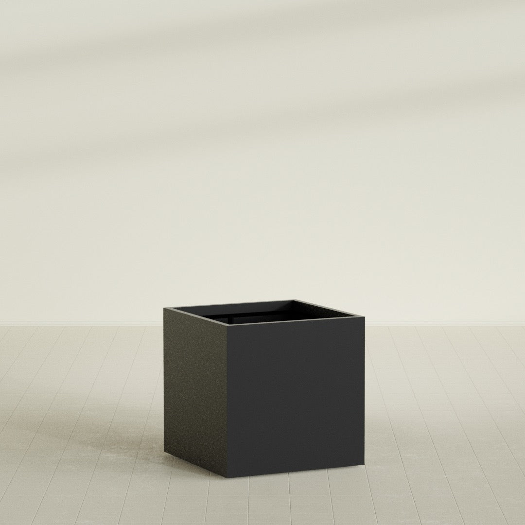 Montroy Cube Planter in Matte Black, 36", shown empty