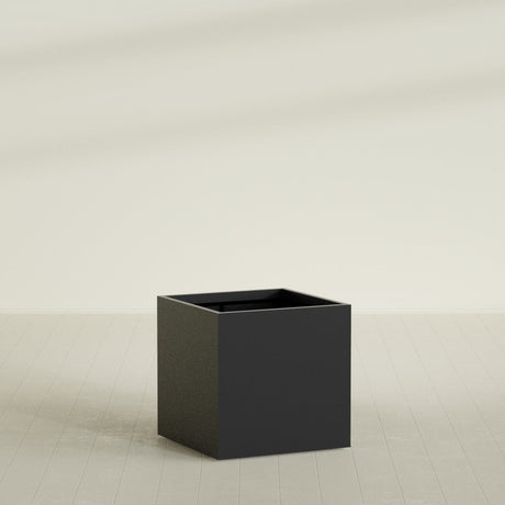 Montroy Cube Planter in Matte Black, 36", shown empty