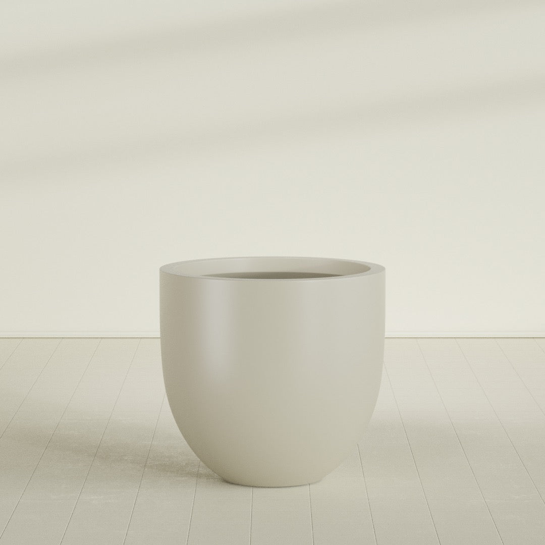 Alzira Bowl Planter in Satin Beige, 36"D × 34"H, shown empty