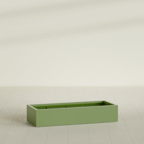 Antwerp Rectangular Planter in Satin Green, 60"L × 24"D × 12"H, shown empty
