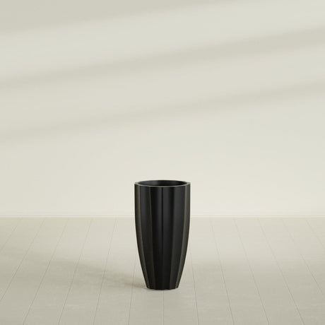 San Jose Tall Fluted Planter in Matte Black, 16"D × 30"H, shown empty