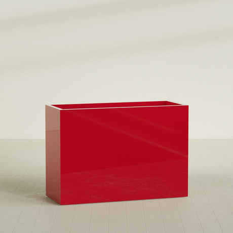 Darwin Rectangular Planter in Gloss Red, 60"L × 24"D × 42"H, shown empty